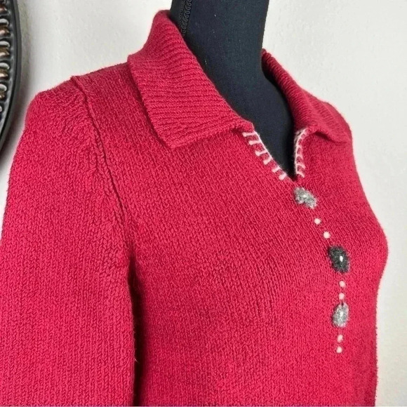 Woolrich Ruby Burnt Red Rolled Hem Sleeves V-Neck Collared Sweater Small - Picture 6 of 15